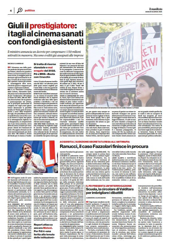 Tear sheet - Il Manifesto, 8 November 2025